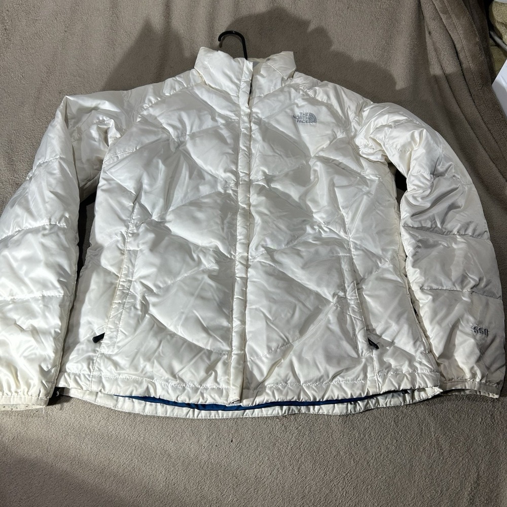 The North Face 550 Goose Down Puffer Jacket White Womens XL High Neck